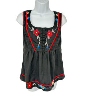 Embroidered‎ Floral Peasant Top Sleeveless Back Zip Handmade XS/S SEE DETAILS